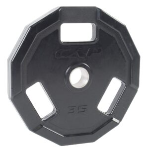 cap barbell 12-sided rubber olympic grip weight plates, black, single, 35 pound