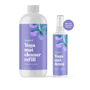 ASUTRA Yoga Mat Cleaner Spray (Peaceful Lavender), 4 fl oz - No Slippery Residue, Organic Essential Oils, Deep-Cleansing for Fitness Gear & Gym Equipment, Microfiber Towel Included