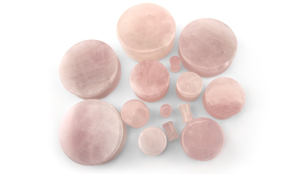 Urban Body Jewelry 1 Pair of 3/4" Gauge (19mm) Rose Quartz Stone Plugs - Double Flare