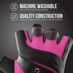 Contraband Pink Label 5137 Women's Padded Weight Lifting and Rowing Gloves w/Grip-Lock Padding (Pair) - Machine Washable Fingerless Workout Gloves Designed Specifically for Women (Pink, Small)