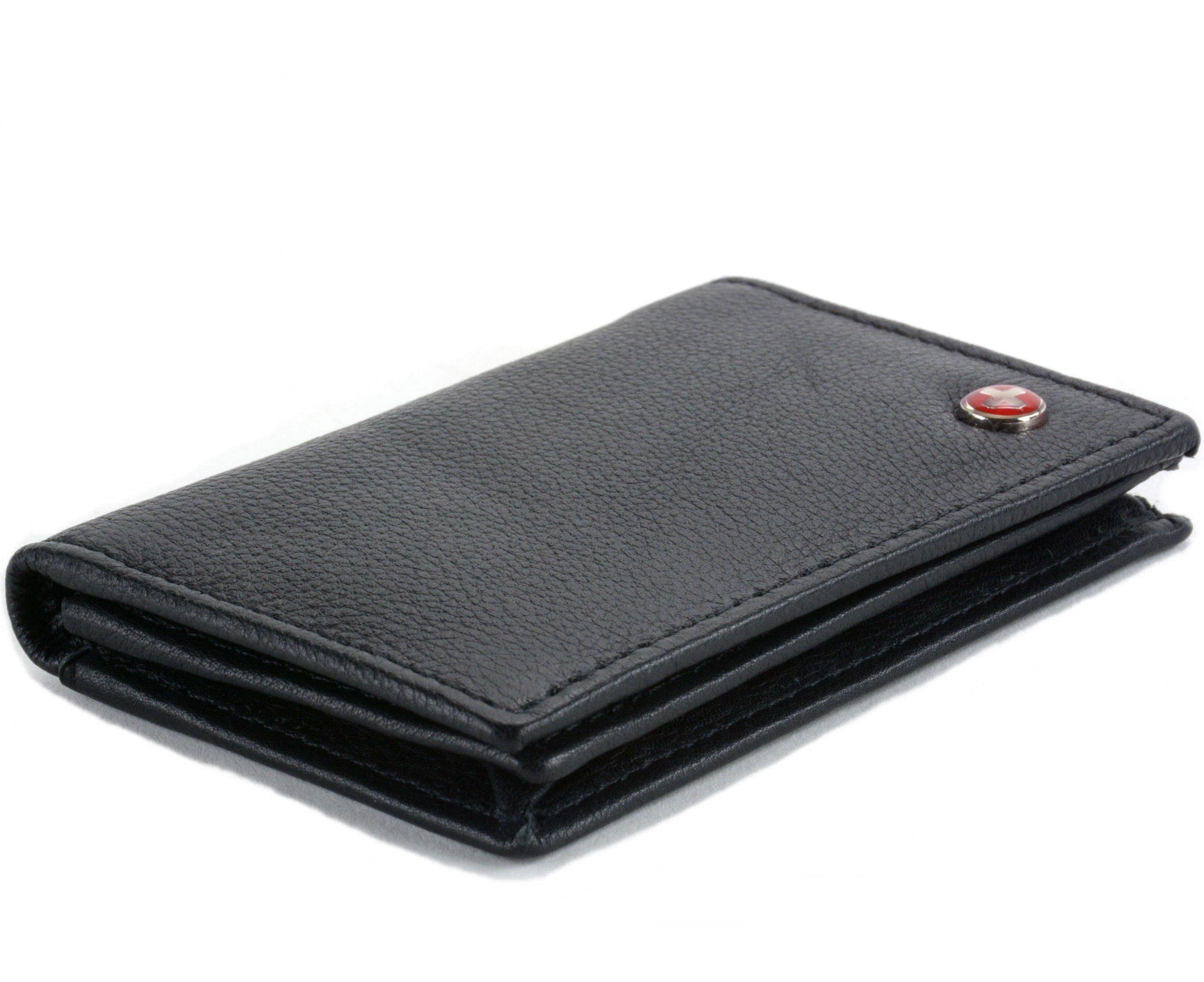 Alpine Swiss Classic Leather Business Card Wallet with ID Window - Expandable pocket - Thin Slim Billfold Credit Card Case