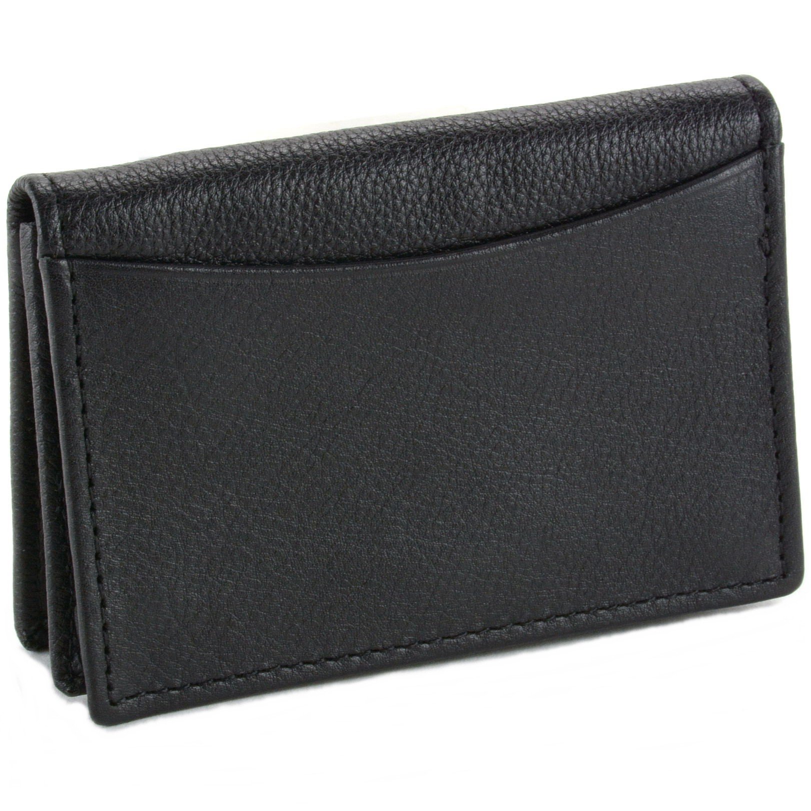 Alpine Swiss Classic Leather Business Card Wallet with ID Window - Expandable pocket - Thin Slim Billfold Credit Card Case