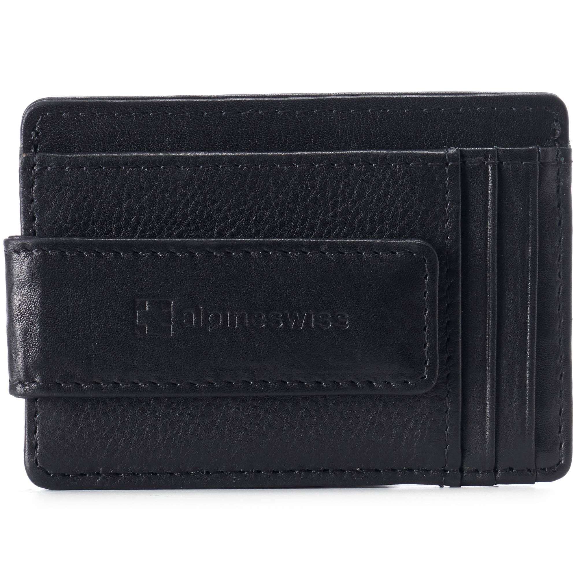 Alpine Swiss Harper Mens RFID Slim Money Clip Front Pocket Wallet Minimalist Leather ID Card Holder Black