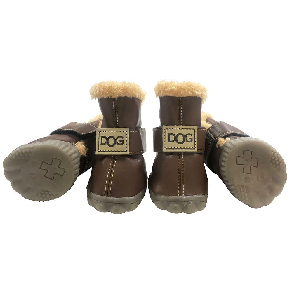 WINSOON Dog Australia Boots Pet Antiskid Shoes Winter Warm Skidproof Sneakers Paw Protectors 4-pcs Set (Size 5, Dark Brown)