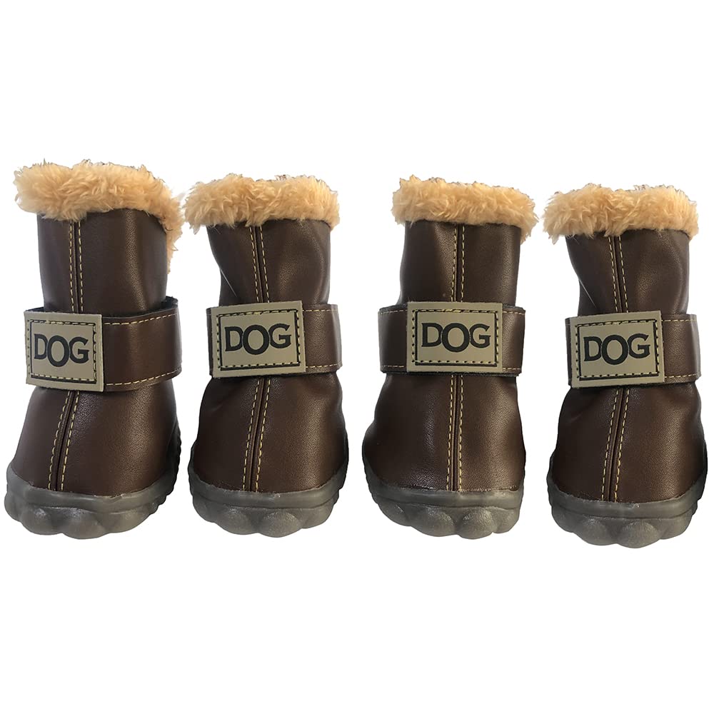 WINSOON Dog Australia Boots Pet Antiskid Shoes Winter Warm Skidproof Sneakers Paw Protectors 4-pcs Set (Size 5, Dark Brown)