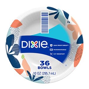 Dixie Small Paper Bowls, 10 Oz, 36 Count, Microwave-Safe, Soak-Proof, Disposable Bowls Great For Snacks, Dessert, And Light Lunch Meals