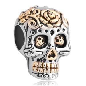 Fit Pandora Charms Silver Plated Dia De Los Muertos Skull Charm Bead (4.8-5mm), 14.9mm