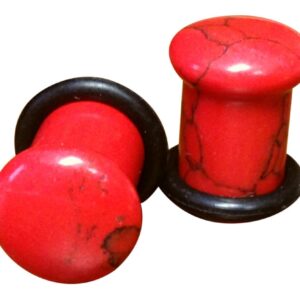 Lobal Domination Pair of Red Turquoise Single Flare Stone Plugs - 4g Thru 5/8" Available (8mm (0g))