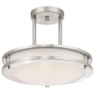 6400900 lauderdale 11-7/8-inch dimmable led indoor semi-flush mount ceiling fixture, brushed nickel finish with white acrylic shade