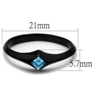 Marimor Jewelry Women Princess Cut Sea Blue Cubic Zirconia Stainless Steel Black Engagement Ring Size 6