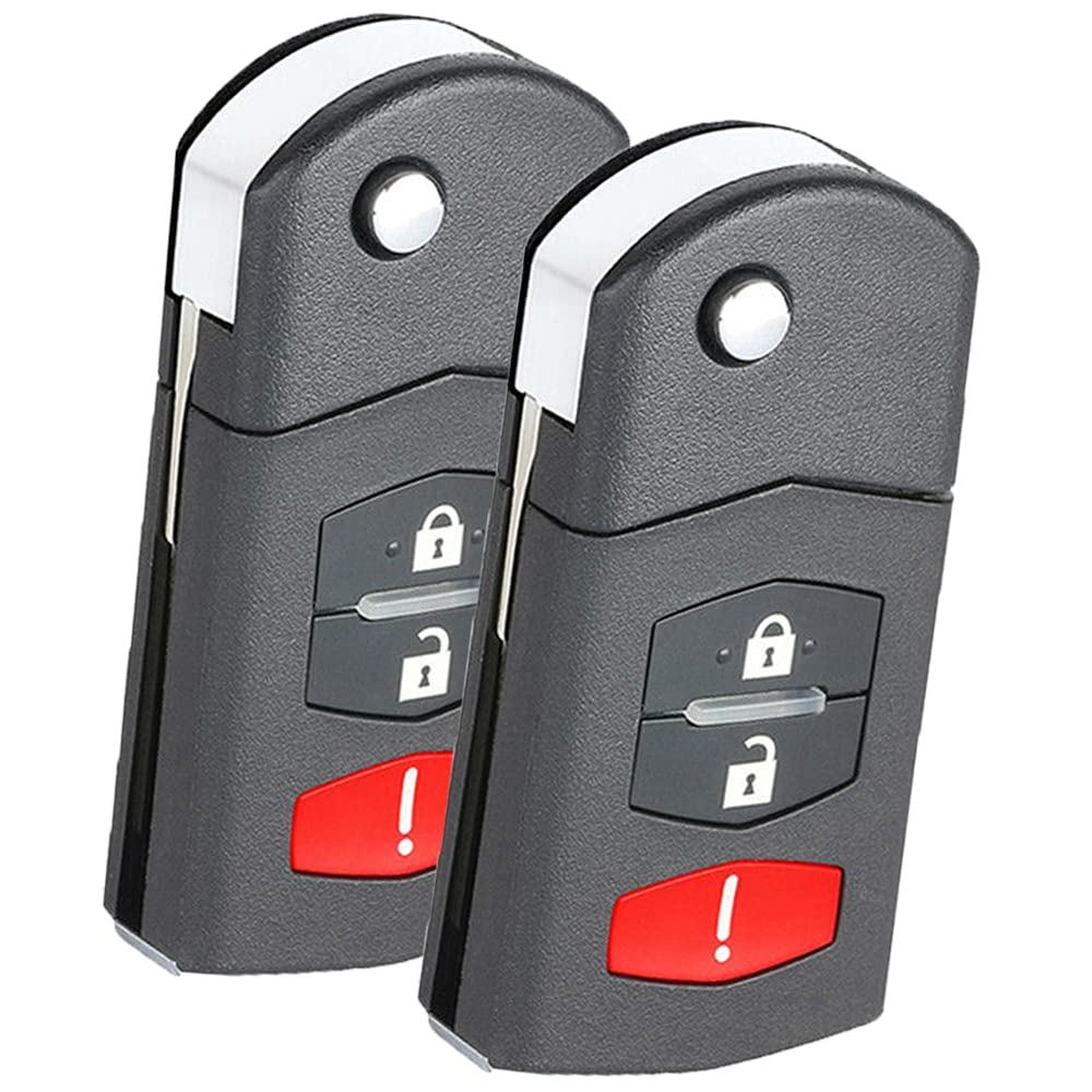 2PCS Keyecu Replace Flip Shell Remote Key Case Fob 3 Button For Mazda 3 5 6 RX8 CX5 CX7 CX9,(Empty Shell Only)