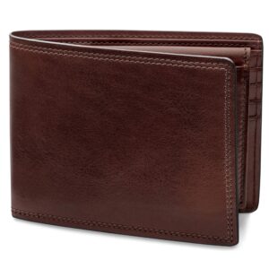 bosca men's leather wallet with removable id passcase - dolce italian leather wallet for men 8 card slots, bifold design, hand-stitched detailing, polished finish, dark brown