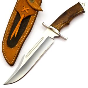 Poshland Handmade Damascus Steel Bowie Hunting Knife with Solid Perfect Grip Handle (Style 1)