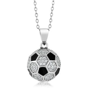 gem stone king 925 sterling silver soccer ball pendant necklace with shimmering white zirconia stones | 1.30 cttw | 1/2 inch | a stunning gift for soccer fans and athletes! | with 18 inch silver chain