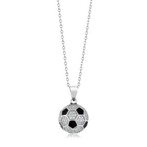 Gem Stone King 925 Sterling Silver Soccer Ball Pendant Necklace with Shimmering White Zirconia Stones | 1.30 Cttw | 1/2 Inch | A Stunning Gift for Soccer Fans and Athletes! | With 18 Inch Silver Chain