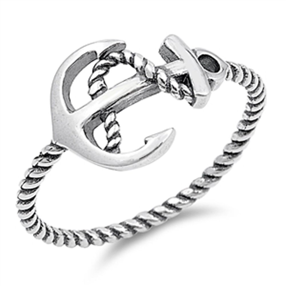 Women's Oxidized Anchor Rope Ring New .925 Sterling Silver Bali Band Size 7