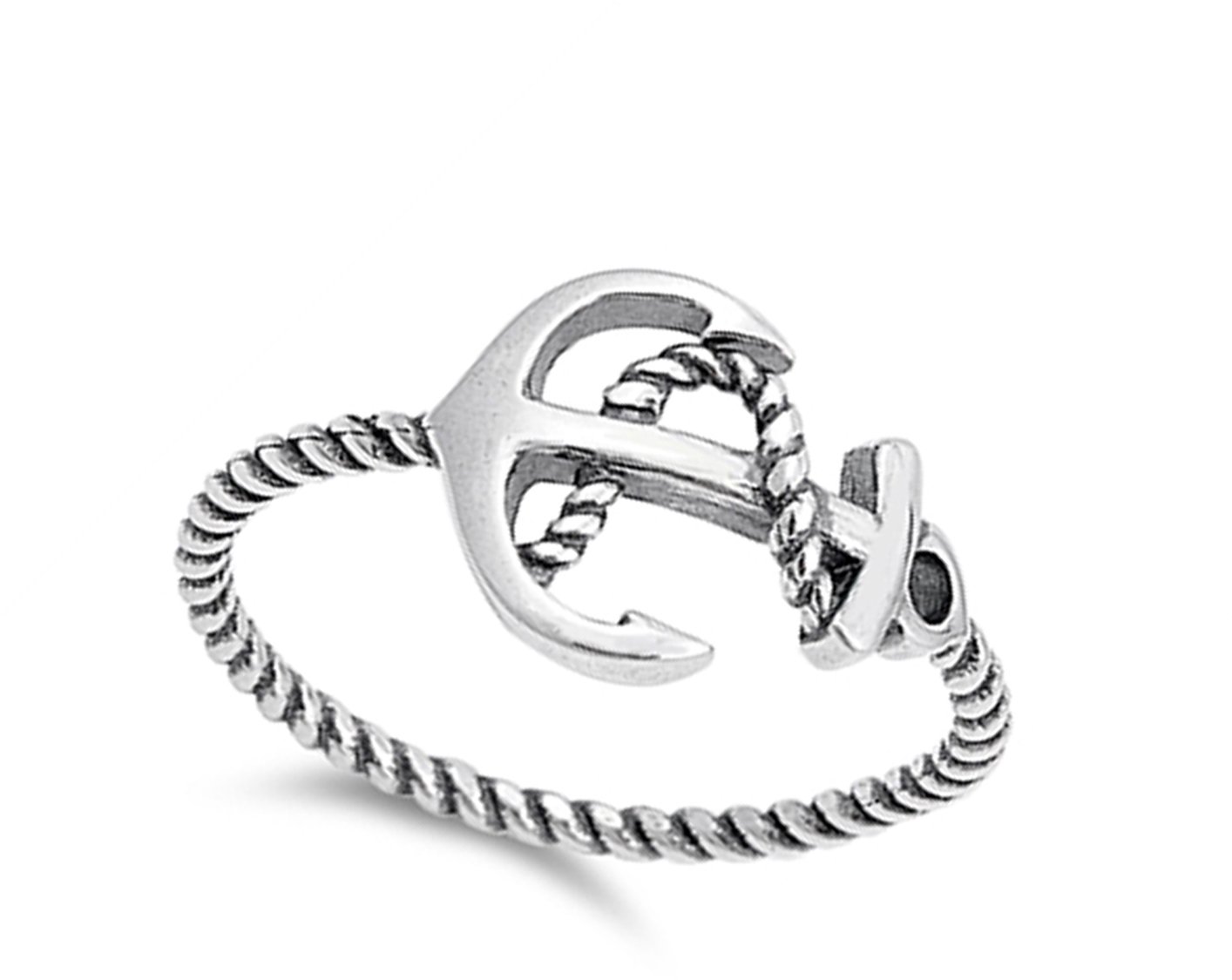 Women's Oxidized Anchor Rope Ring New .925 Sterling Silver Bali Band Size 7