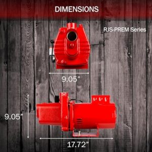 Red Lion RJS-100-PREM 1 HP, 23 GPM, 115/230 Volt, Premium Cast Iron Shallow Well Jet Pump, Red, 602208, 9.1 x 17.8 x 9.1 inches