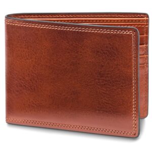 Bosca Men's Wallet, Dolce Leather 8-Pocket Deluxe Executive Wallet, Amber