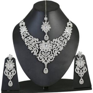 Touchstone Indian Bollywood Traditional Royal Look Attractive Filigree Carving Rhinestone Grand Bridal Designer Jewelry Necklace Set for Women