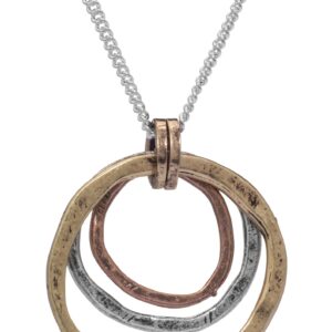 Of Earth and Ocean HANDMADE Sunrise Pendant Necklace, Triple Circles in Tri-Tone Copper, Brass, and Silver