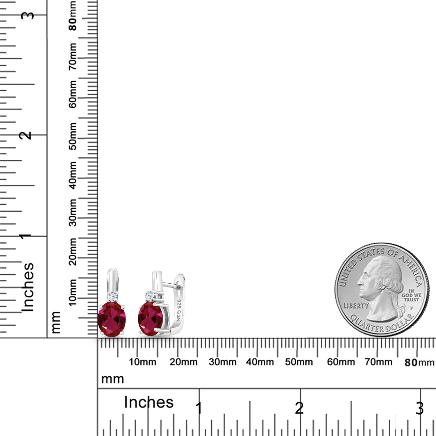 Gem Stone King 925 Sterling Silver Red Created Ruby and White Zirconia Earrings For Women (4.09 Cttw, Gemstone July Birthstone, Oval 9X7MM)