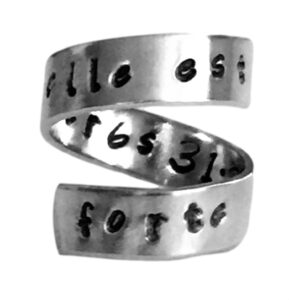 proverbs 31:25 elle est forte - she is strong - hand stamped personalized aluminum spiral ring jewelry