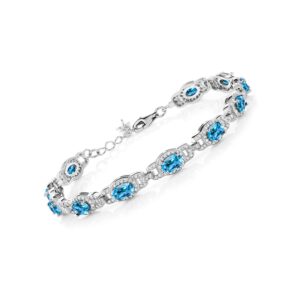 gem stone king 9.65 cttw oval swiss blue topaz tennis bracelet for women in 925 sterling silver | gemstone birthstone | 7 inch with 1 inch extender