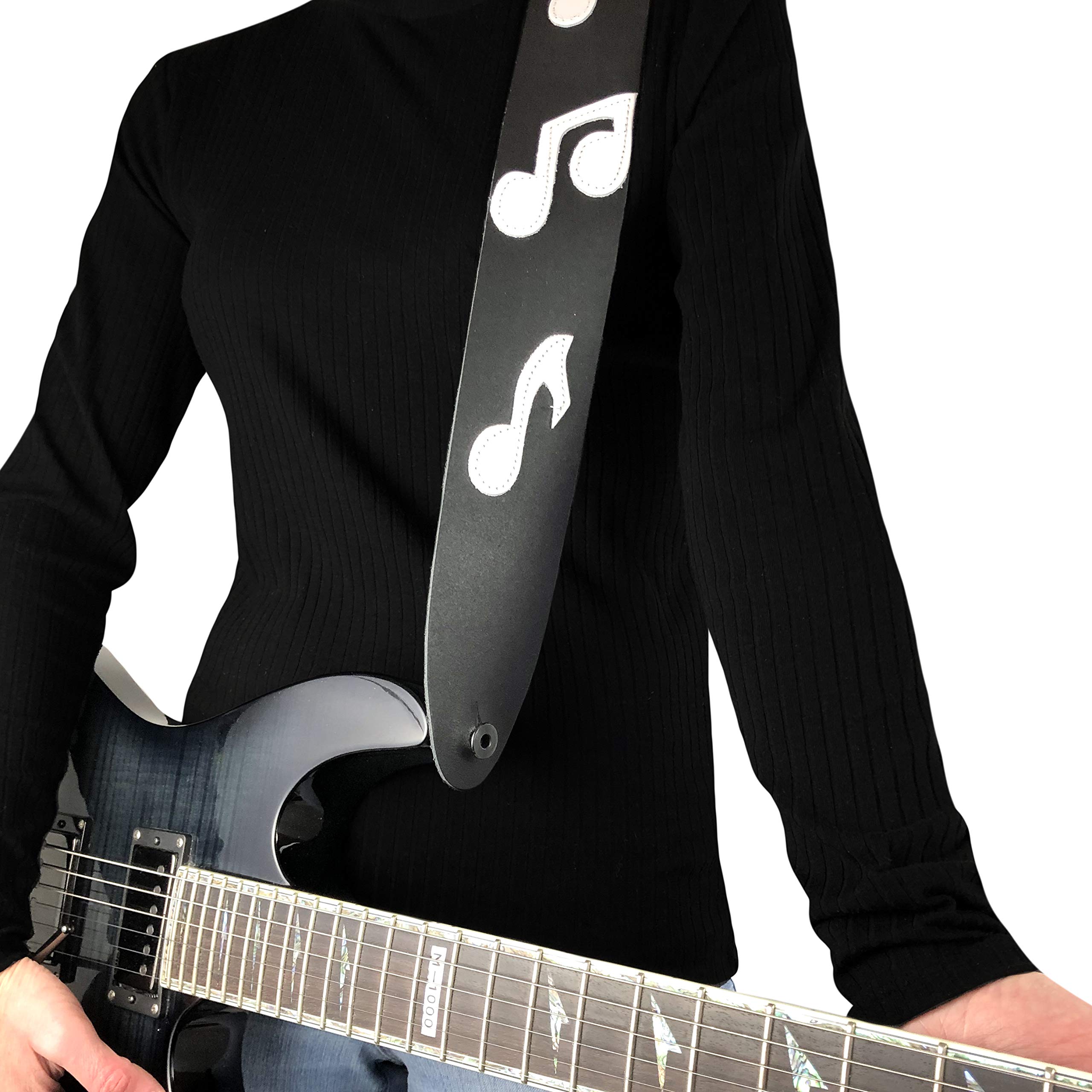 Perri's Leathers, The Famous Collection, Guitar Strap, Music Notes Themed, Leather, Adjustable for Electric/Acoustic/Bass Guitars, Anti-Slip, 41" to 56" Inches, Compatible with All Lock Systems, Black