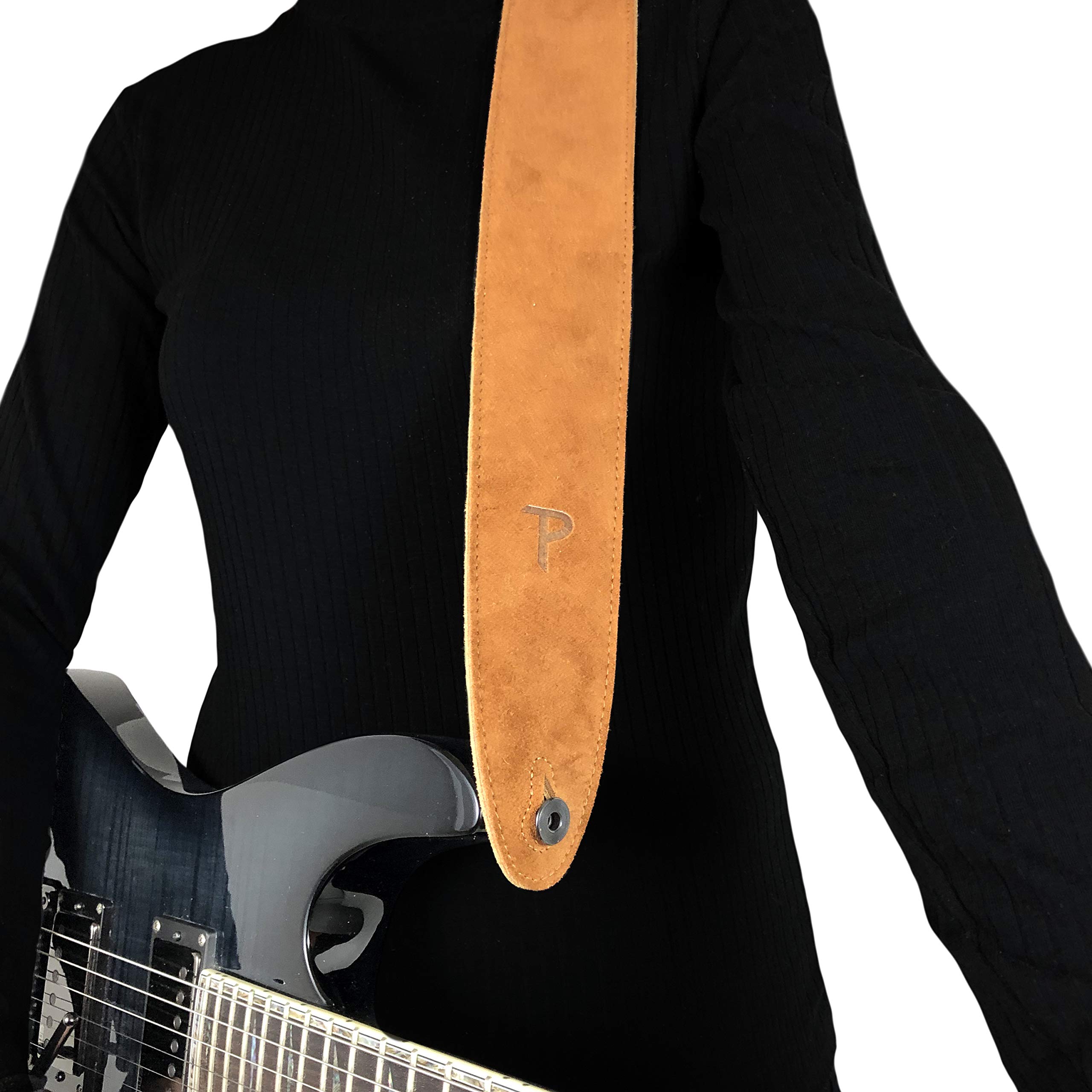 Perri's Leathers, Suede Guitar Strap, Suede Brown, Anti-Slip, Classic, Suitable for Each Level, Standard Size, 56 Inch Compatible with All Button Lock Systems