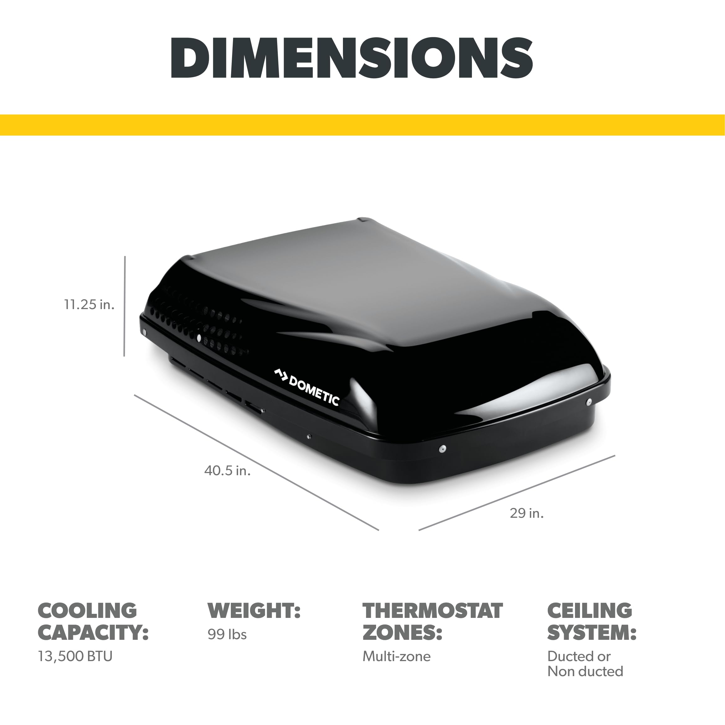 Dometic Penguin II Low Profile Rooftop Air Conditioner | 13.5k BTU AC with Ducted and Non Ducted Application | Portable Air Conditioner for RVs, Trailers, and Campers-Black