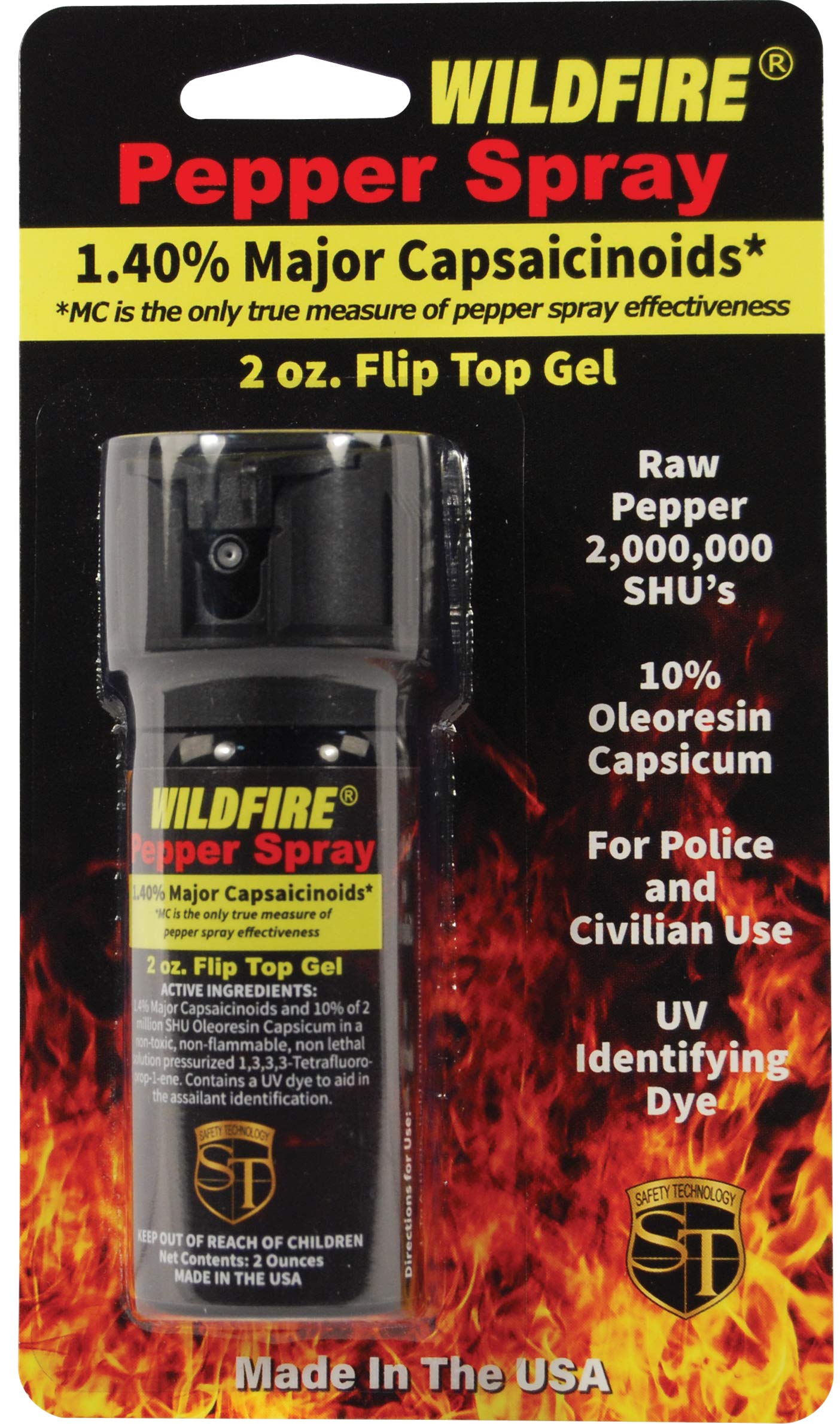 Home and Away Bundle: Wildfire 1.4% 2 Oz Pepper Gel Sticky Pepper Spray with Flip Top Actuator, Belt Clip and Key Chain and MACE 1/2 Oz Personal Pepper Spray - Lot of 2 as Shown