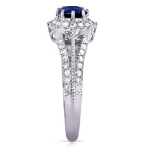 Kobelli Vintage Style Sapphire & Diamond Engagement Ring 1 Carat (ctw) in 14k White Gold, Size 9.5