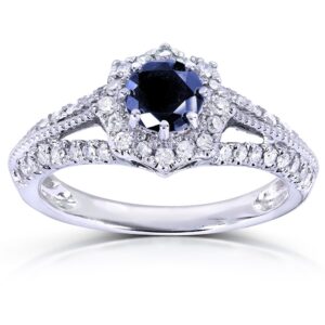 Kobelli Vintage Style Sapphire & Diamond Engagement Ring 1 Carat (ctw) in 14k White Gold, Size 9.5