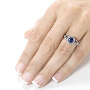 Kobelli Vintage Style Sapphire & Diamond Engagement Ring 1 Carat (ctw) in 14k White Gold, Size 9.5