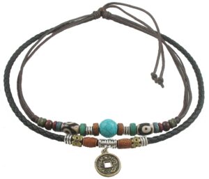 ancient tribe unisex adjustable necklace choker turquoise bead (black & brown)