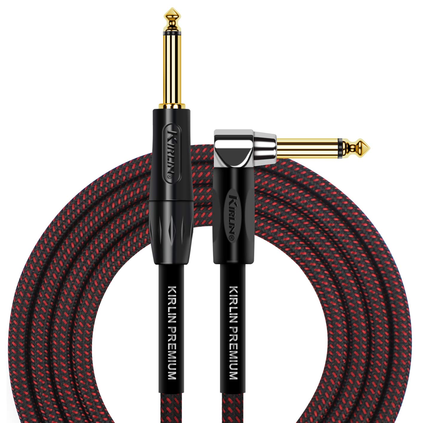 KIRLIN Cable IWB-202BFGL-10/BR 10-Feet Premium Plus Instrument Cable, Black/Red Woven Jacket