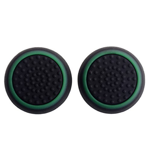 Gametown 2 Silicone Thumb Grip Stick Cover Caps For Sony PS4 PS3 PS2 Xbox 360 Xbox one Analog Controller Black with Green Edge