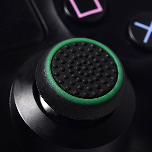 Gametown 2 Silicone Thumb Grip Stick Cover Caps For Sony PS4 PS3 PS2 Xbox 360 Xbox one Analog Controller Black with Green Edge