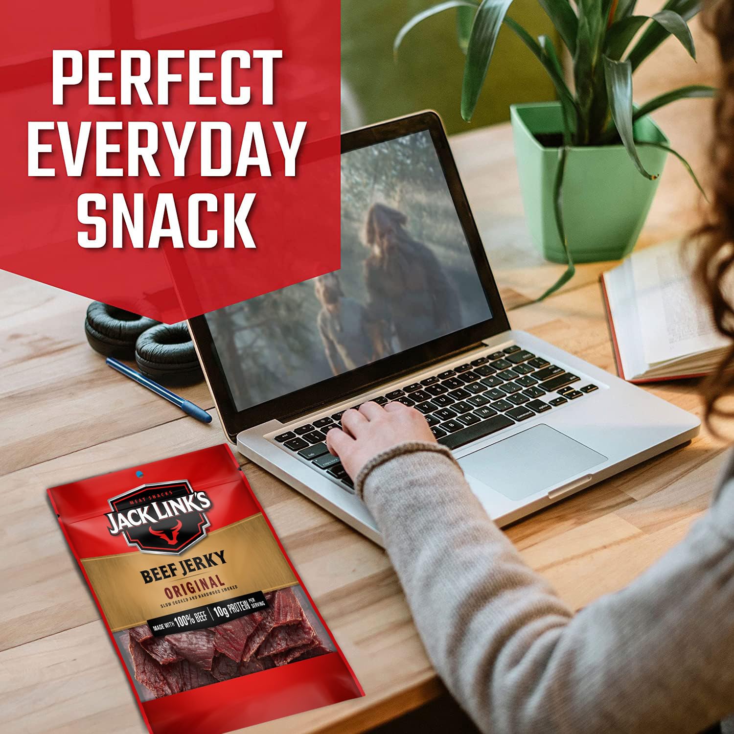 Jack Link's Beef Jerky, Original Flavor, 2.85 oz. - Flavorful Meat Snack, 10g of Protein and 80 Calories, Made with Premium Beef - 95 Percent Fat Free, No Added MSG** or Nitrates/Nitrites