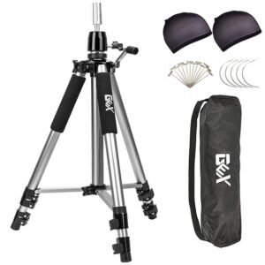 GEX 63" Heavy Duty Mannequin Tripod Stand for Wig Cosmetology Training Practice Doll Manikin Head Tripod Wig Stand With Travel Bag (Silver)