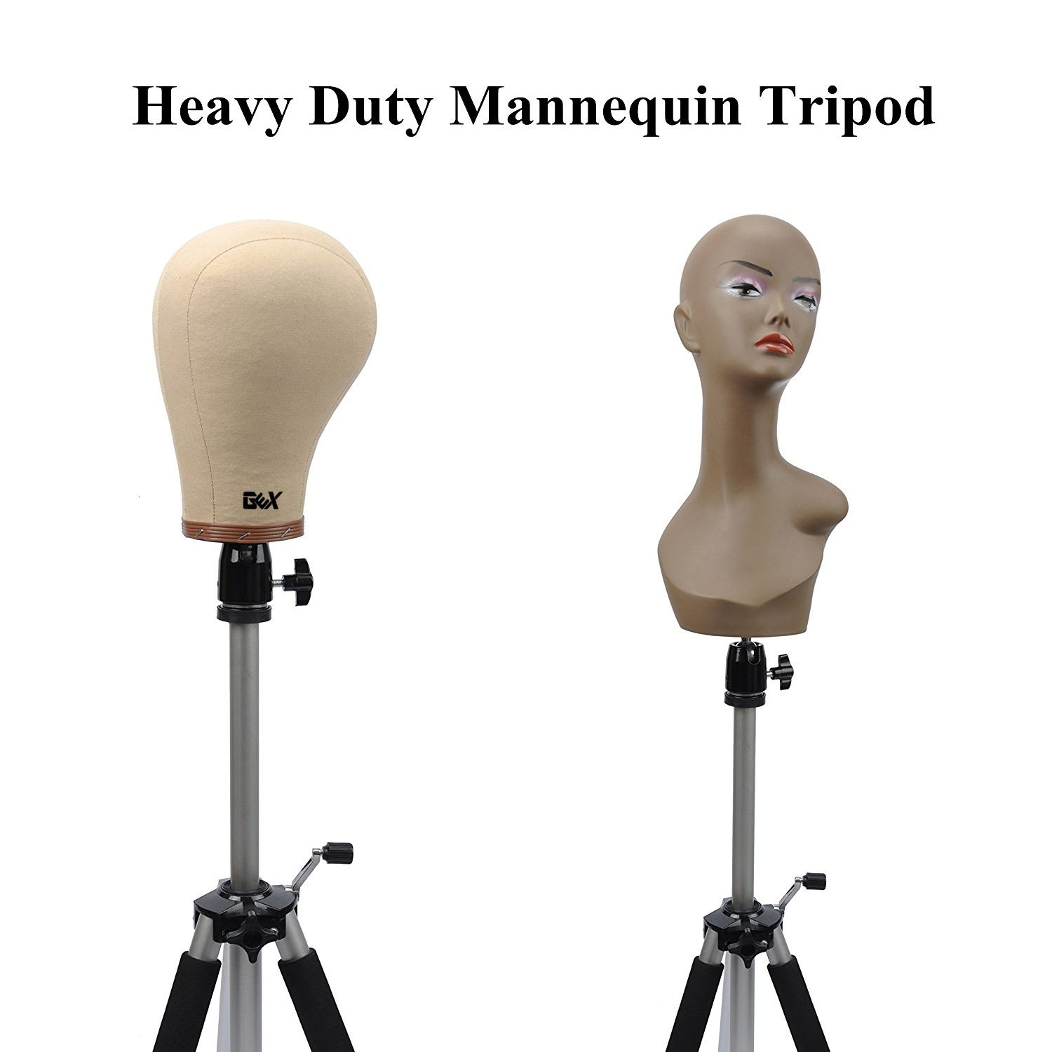 GEX 63" Heavy Duty Mannequin Tripod Stand for Wig Cosmetology Training Practice Doll Manikin Head Tripod Wig Stand With Travel Bag (Silver)