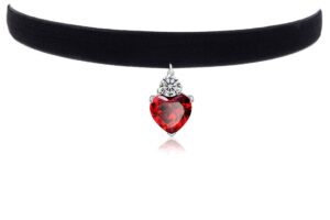 womens girls black 3/8" velvet choker necklace with garnet pendant