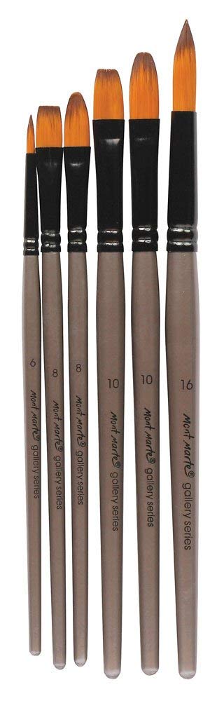 Mont Marte Gallery Series Acrylic Brush Set, 6 Piece. Selection of Synthetic Hair Paint Brushes Suitable for Acrylic Painting