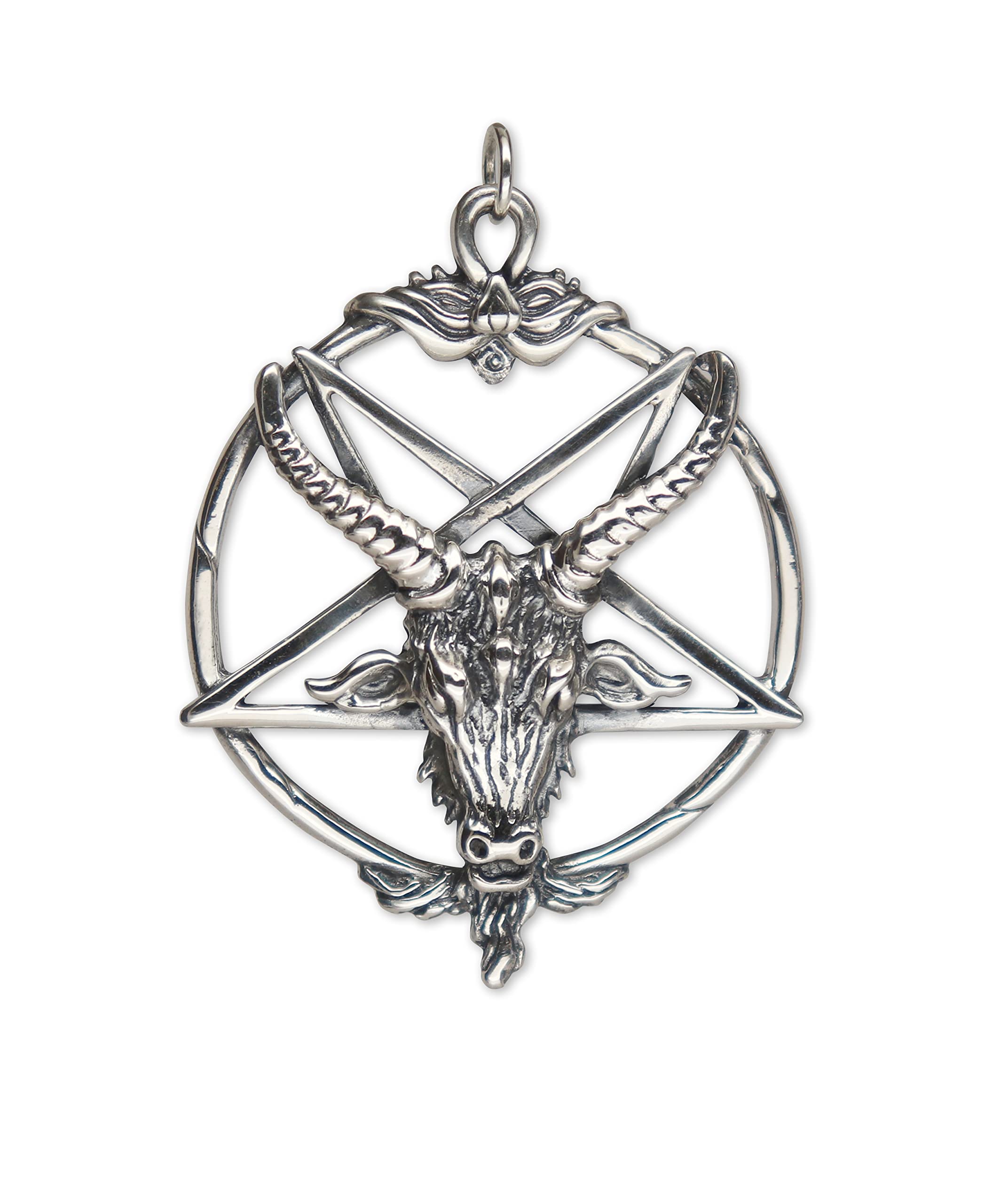 Real Metal Sterling Silver Baphomet Satanic Goat Head Inverted Pentacle Pentagram Pendant