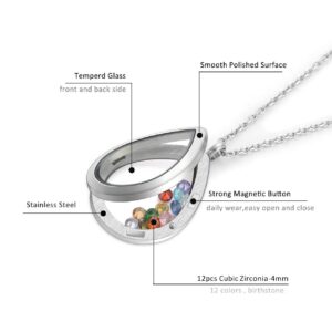 Jovivi Teardrop Floating Charms Memory Locket Necklace - 316 Surgical Stainless Steel Buckle Closure