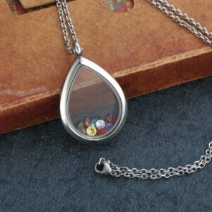 Jovivi Teardrop Floating Charms Memory Locket Necklace - 316 Surgical Stainless Steel Buckle Closure