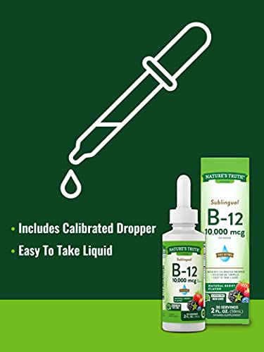 Nature's Truth Sublingual Vitamin B-12 10,000 Mcg, Fast Acting Liquid, Natural Berry Flavor, 2 Fluid Ounce (Pack of 1)