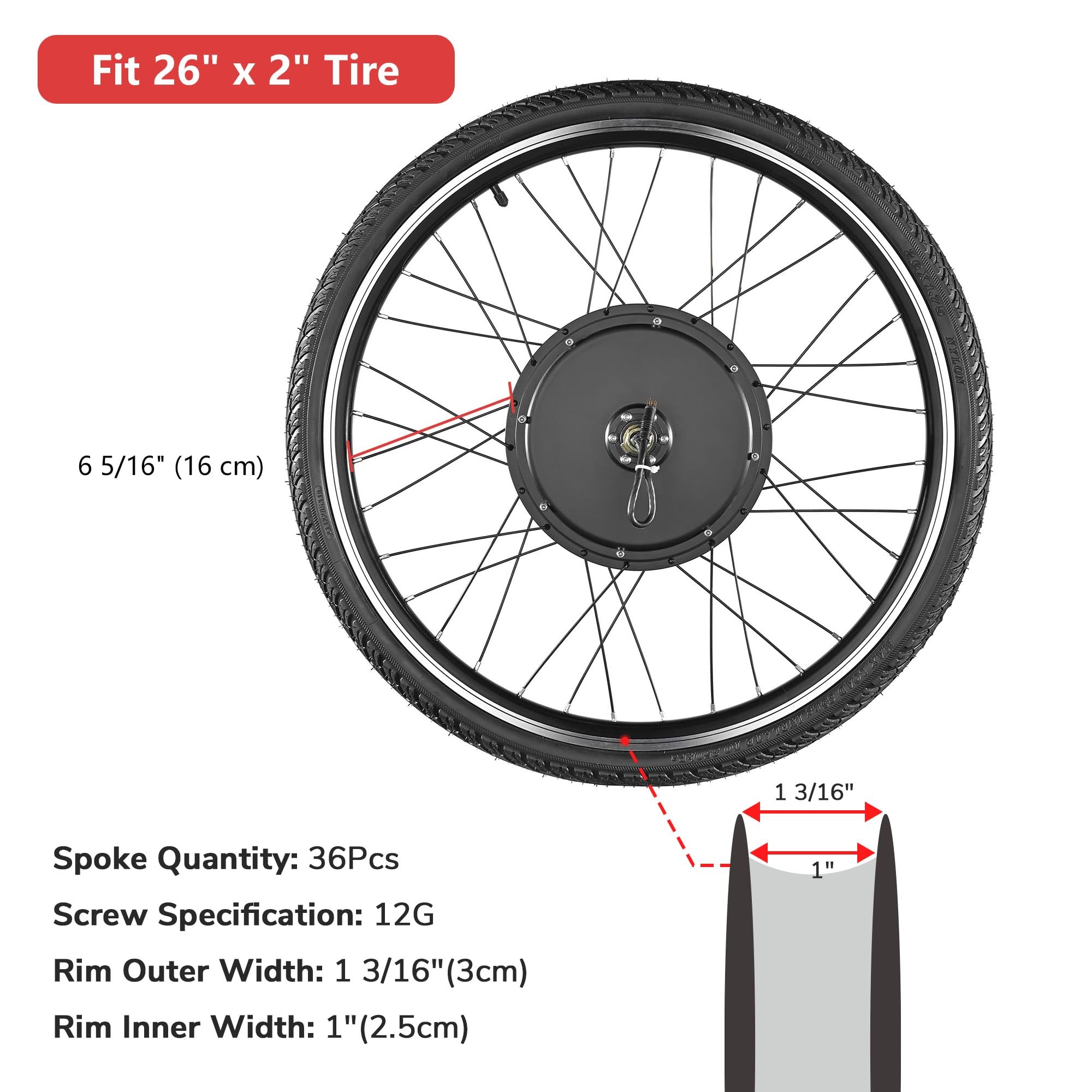 AW Electric Bike Conversion Kit 48V 1000W 26" Front Wheel Powerful Motor, Dual Mode Controller, W/LCD Display Twist Throttle PAS