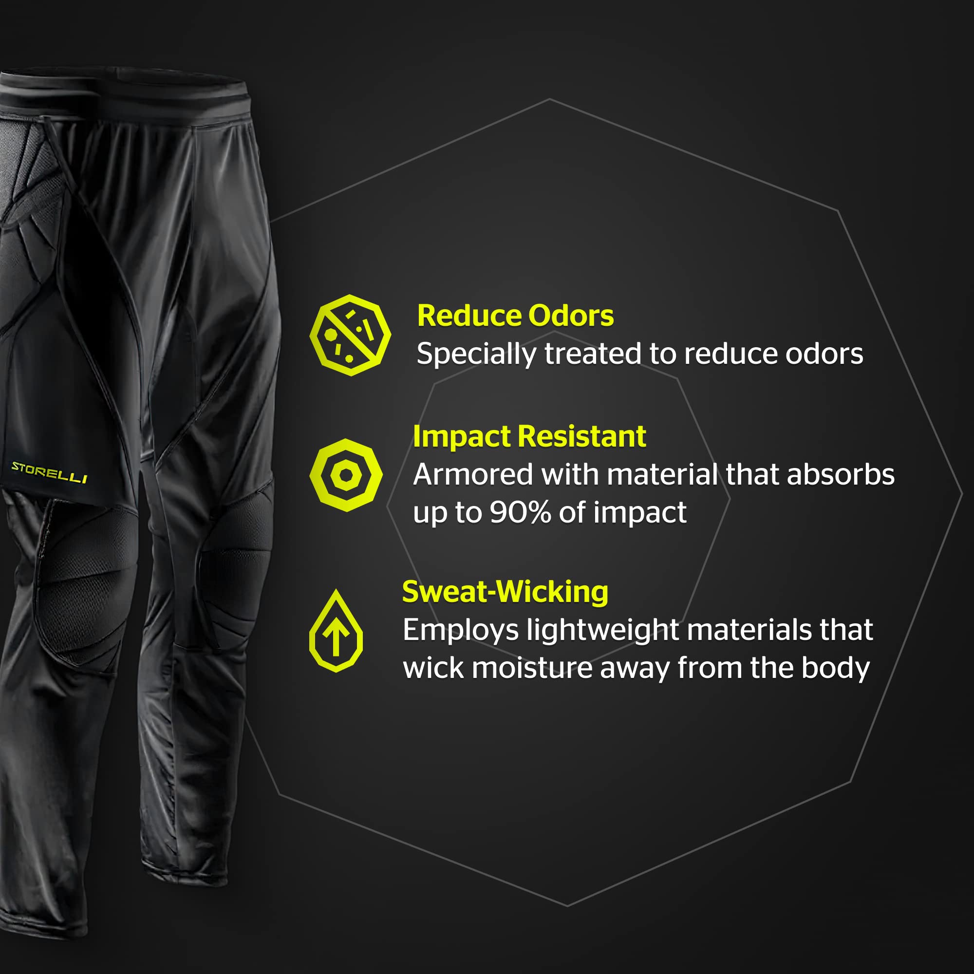 Storelli ExoShield Goalkeeper Pants | Full-Length Padded Soccer Pants | Premium Hip and Knee Protection (Small, Standard, Black)